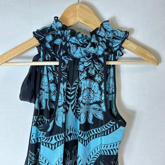 Karen Kane Blue Green Floral Ombre Ruffled Sleeveless Shift Dress Size XS - Picture 7 of 12